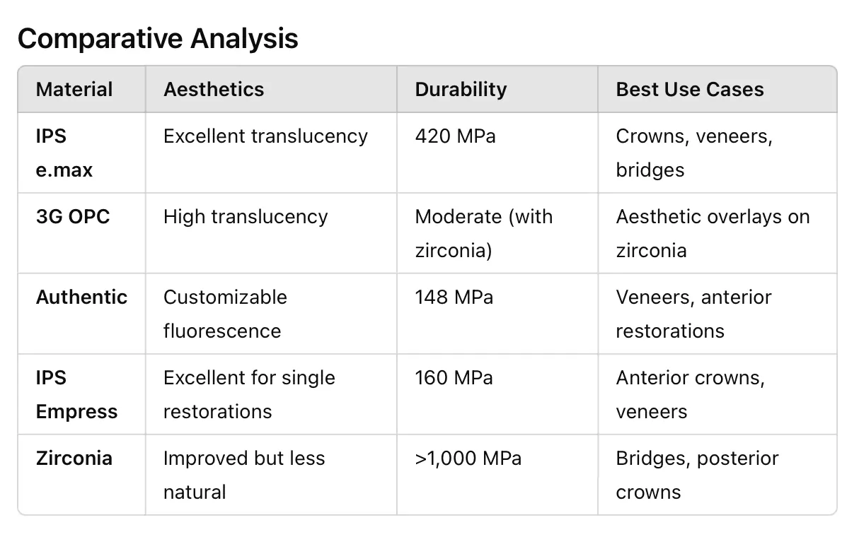 dental porcelains comparative analysis